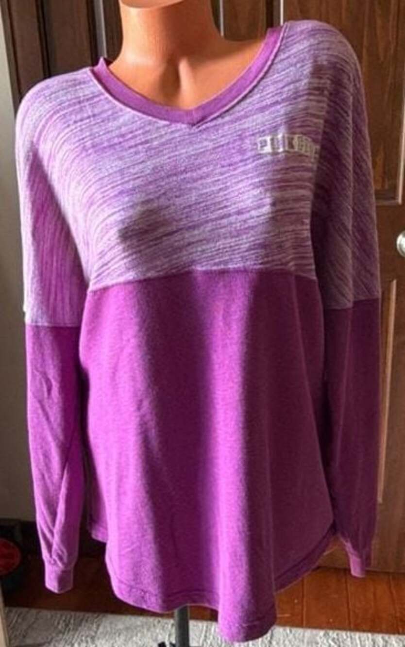 Victoria's Secret PINK Two-Tone Purple Long Sleeve V-Neck Pullover Sweatshirt